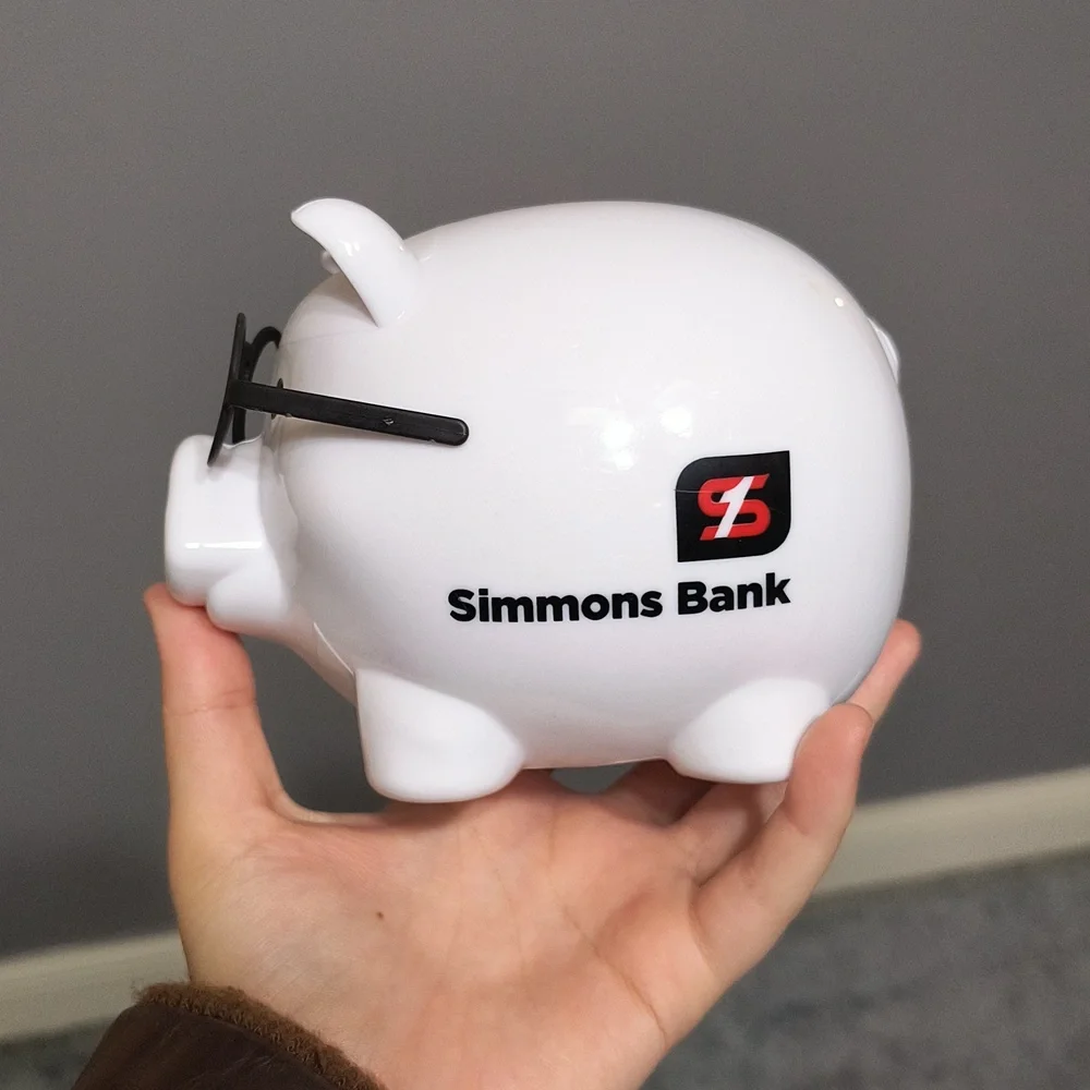 White Novelty Piggy Bank with Glasses -